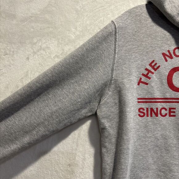 The North Face Men's Size Medium Gray Red Hoodie Sweatshirt Fleece Logo Outdoor - Picture 9 of 16